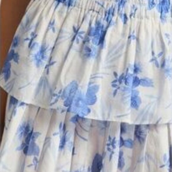 Ruffle Mini Skirt LoveShackFancy Strong Current Blue Floral NWT Size M - Picture 4 of 4